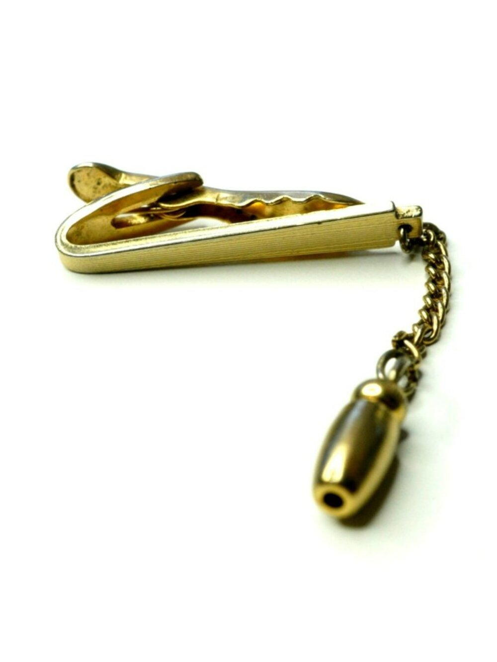 Vintage Hickok Gold Tone Tie Clip With Chain & Bullet Charm